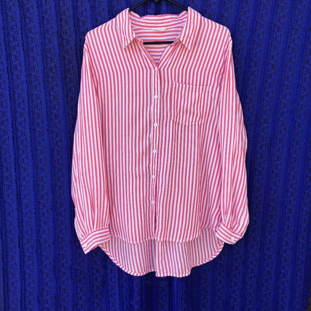 BeachLunchLounge Alex Striped Button Down Shirt, Rio Red. Size Large
